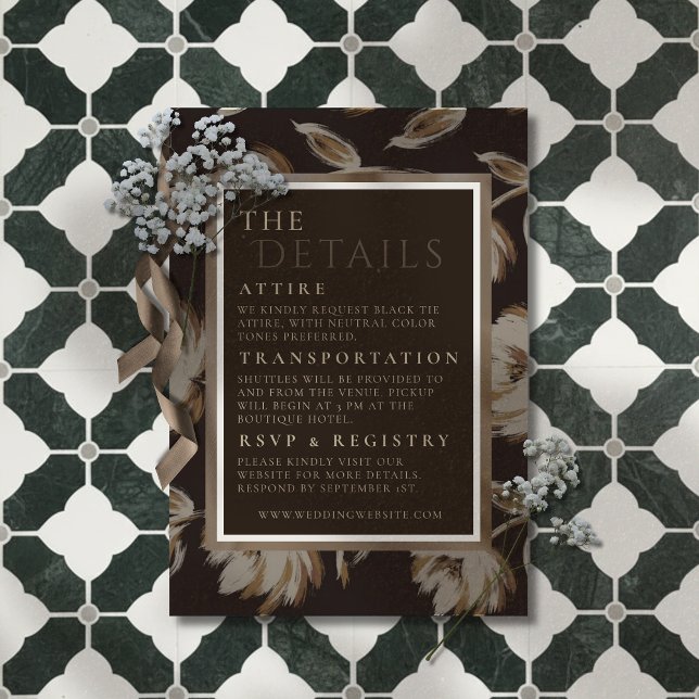 Cartão De Informações Rustic Brown Botanical Pattern Wedding (Announce your big day in a sophisticated style with this Rustic Brown Botanical Pattern Wedding Card)