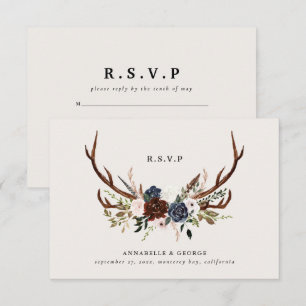 Cartão De Informações Rustic burgundy marinho de casamento botânico RSV