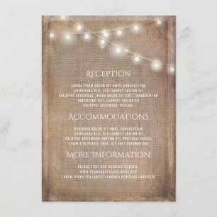 Cartão De Informações Rustic Burlap String Lights Informações De Casamen