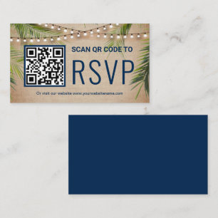 Cartão De Informações Rustic Burlap Tropical Palm QR Code RSVP Casamento