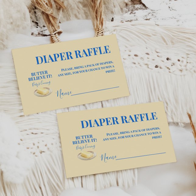 Cartão De Informações Rustic Butter Yellow Blu Baby Shower Diaper Raffle (Criador carregado)