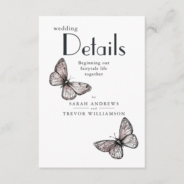 Cartão De Informações Rustic Butterflies Sketch Blush  (Frente)