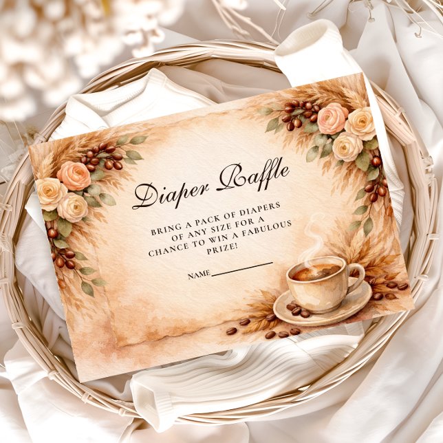 Cartão De Informações Rustic Coffee Baby Shower Diapper Raffle (Criador carregado)
