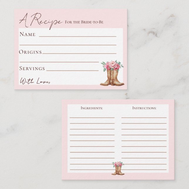 Cartão De Informações Rustic Cowgirl Bridal Shower Recipe Card Insert (Frente/Verso)