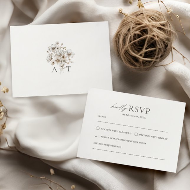 Cartão De Informações Rustic Cream Floral Código QR RSVP Casamento (Criador carregado)