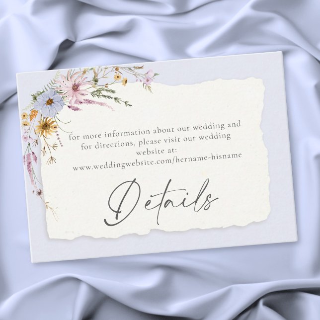 Cartão De Informações Rustic Dusty Blue Romantic Wildflower Wedding (Rustic Blush Pink Romantic Wildflower Wedding Enclosure Card)