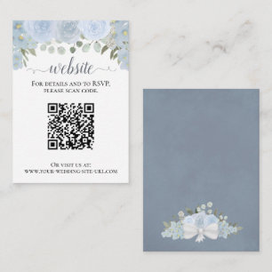 Cartão De Informações Rustic Dusty Blue Rosas Casamento Código QR do Sit