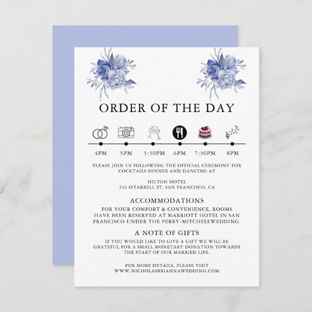 Cartão De Informações rustic dusty blue roses and other flowers (Frente/Verso)