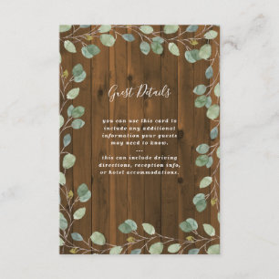 Cartão De Informações Rustic Eucalyptus Greenery   Detalhes do Convidado