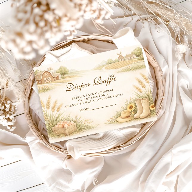 Cartão De Informações Rustic Farm Meadow Baby Shower Diapper Raffle (Criador carregado)