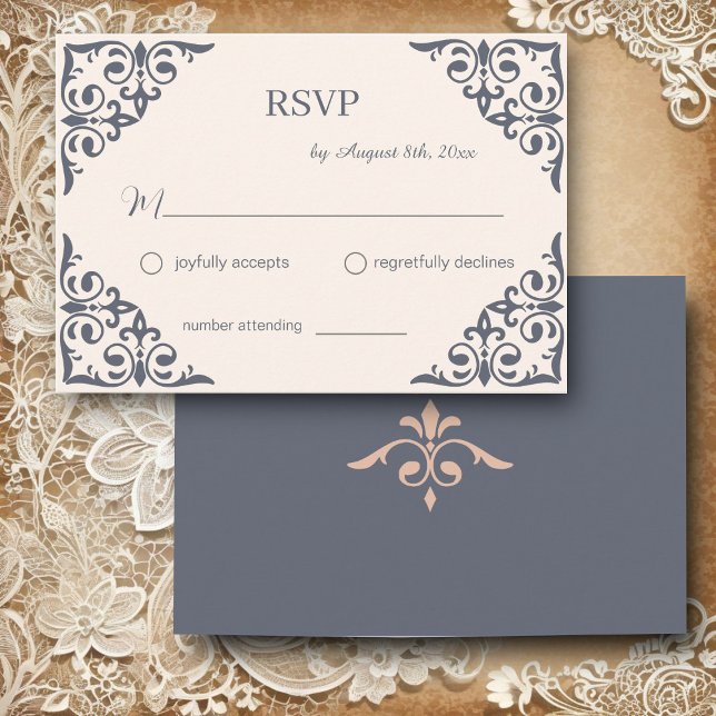 Cartão De Informações Rustic Filigree, RSVP de Casamento (Criador carregado)