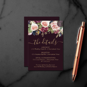 Cartão De Informações Rustic Floral   Alojamentos de Frame de Borgonha M