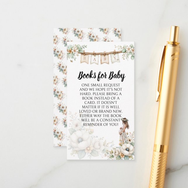 Cartão De Informações Rustic Floral Baby Shower Books for Baby (Frente/Verso In Situ)