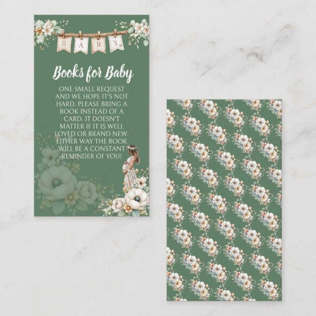 Cartão De Informações Rustic Floral Baby Shower Books for Baby (Frente/Verso)
