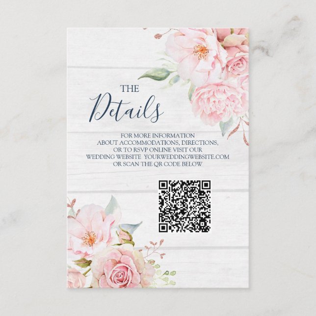Cartão De Informações Rustic Floral Wedding QR code Details Insert (Frente)