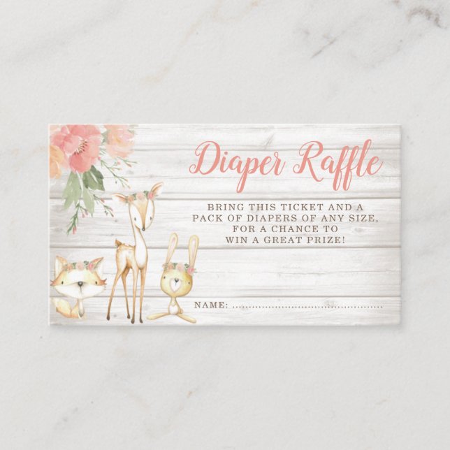 Cartão De Informações Rustic Floral Woodland Animal Rapariga Fralda Raff (Frente)