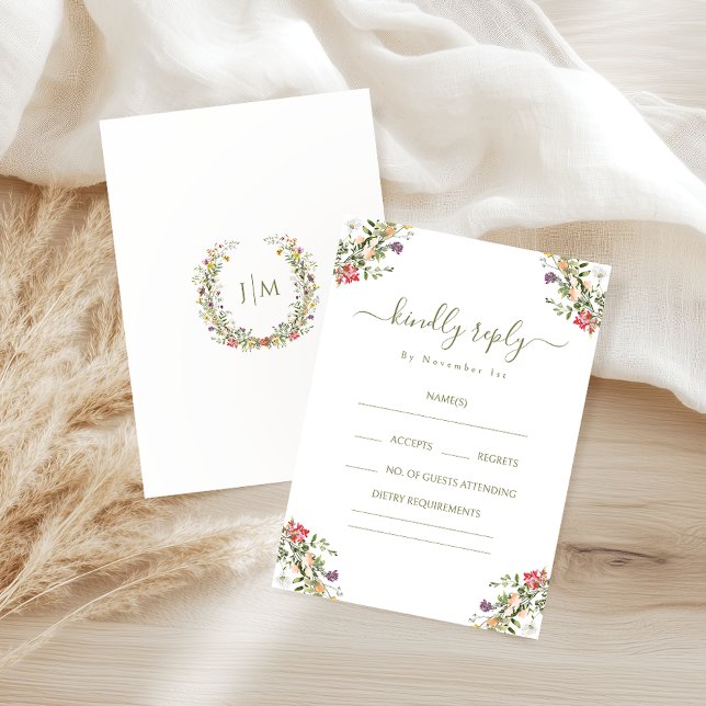 Cartão De Informações Rustic Flower Bloom Bohemian Wedding RSVP Cards (Criador carregado)
