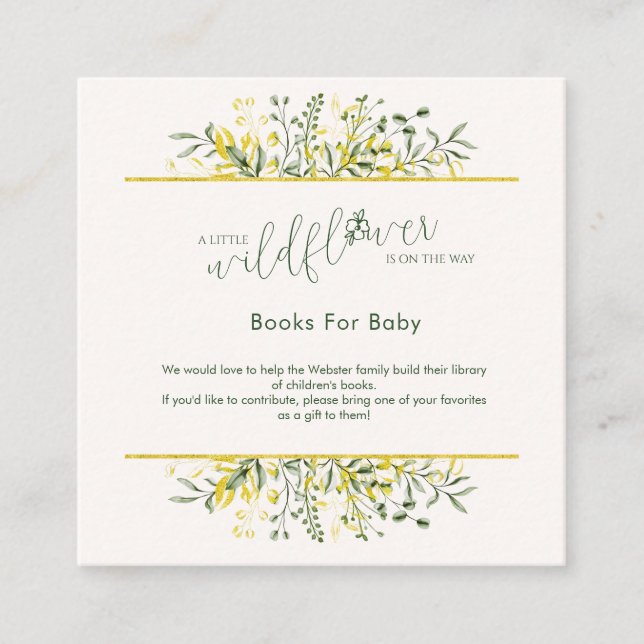 Cartão De Informações Rustic Golden Frame Wildflower Books for Baby  (Frente)