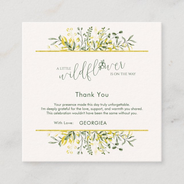 Cartão De Informações Rustic Golden Frame Wildflower Thank You (Frente)