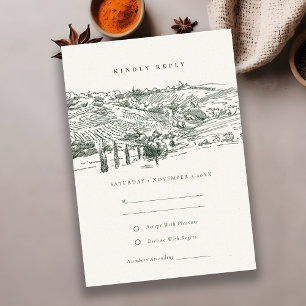 Cartão De Informações Rustic Green Winery Mountain Sketch Casamento RSVP