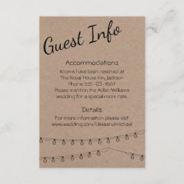 Cartão De Informações Rustic Guest Information com luzes no kraft