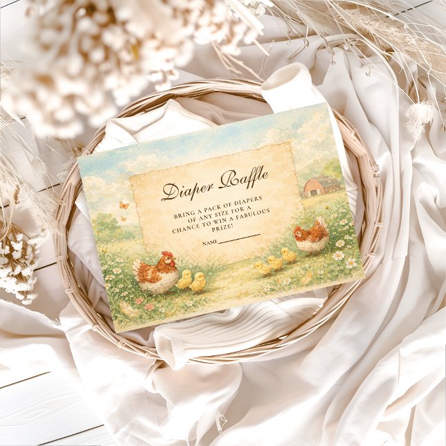 Cartão De Informações Rustic Hen and Chicks Diapper Raffle (Criador carregado)