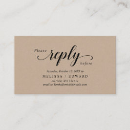 Cartão De Informações Rustic Kraft, Black Script, RSVP respondem