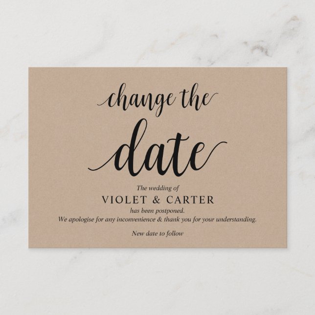 Cartão De Informações Rustic Kraft, Black, Wedding posterga, editável (Frente)