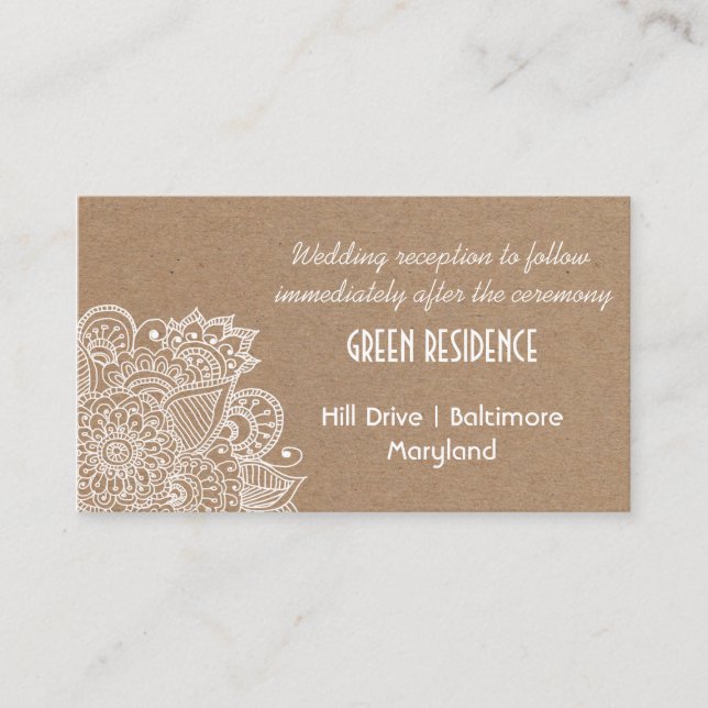 Cartão De Informações Rustic Kraft Paper Paisley Wedding Insert (Frente)