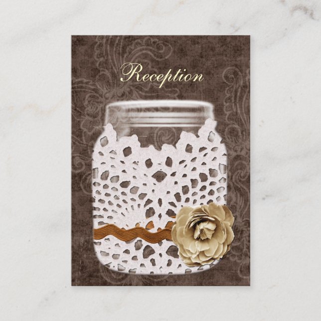 Cartão De Informações Rustic Lace Invadiu Casamento Mason Jar (Frente)