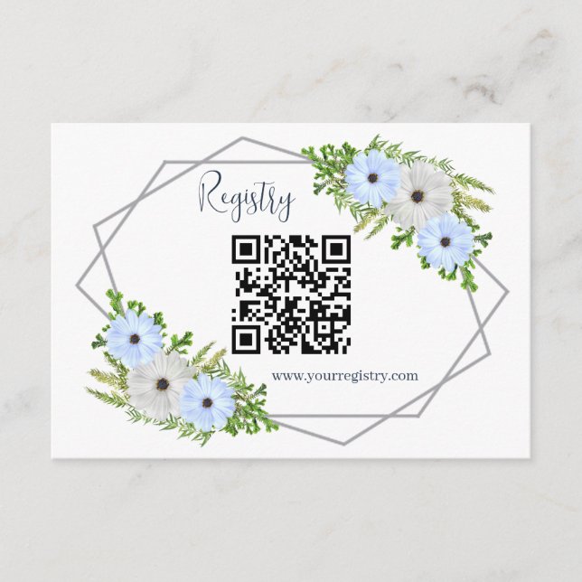 Cartão De Informações Rustic Light Blue and White Floral Quinceañera  (Frente)
