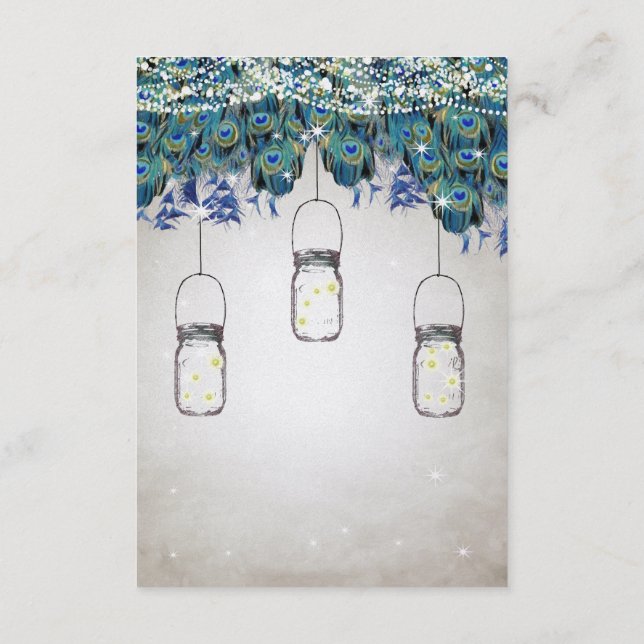 Cartão De Informações Rustic Luxe Mason Jar Marinho Turquoise Peacock (Verso)