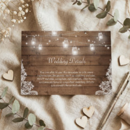 Cartão De Informações Rustic Mason Jar Lights Lace Detalhes do Casamento