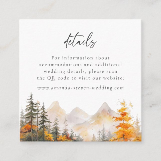 Cartão De Informações Rustic Mountain Forest QR Code Wedding Details (Frente)