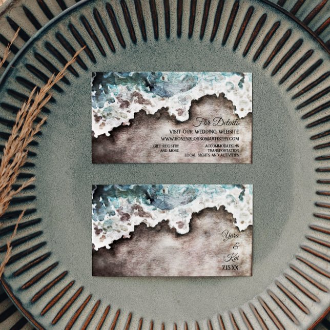 Cartão De Informações Rustic Ocean Wedding Website Enclosure Card (Criador carregado)