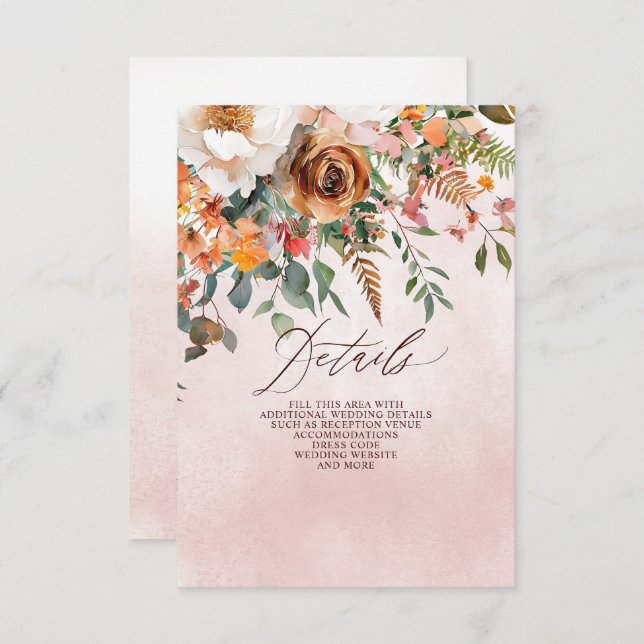 Cartão De Informações Rustic Orange Floral Fall Wedding (Frente/Verso)