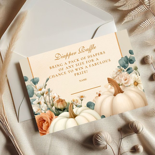 Cartão De Informações Rustic Pumpkin Floralm Diapper Raffle (Criador carregado)