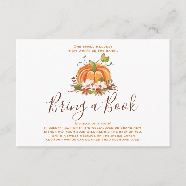 Cartão De Informações Rustic Pumpkin Traga um livro Fall Autumn Chá (Frente)