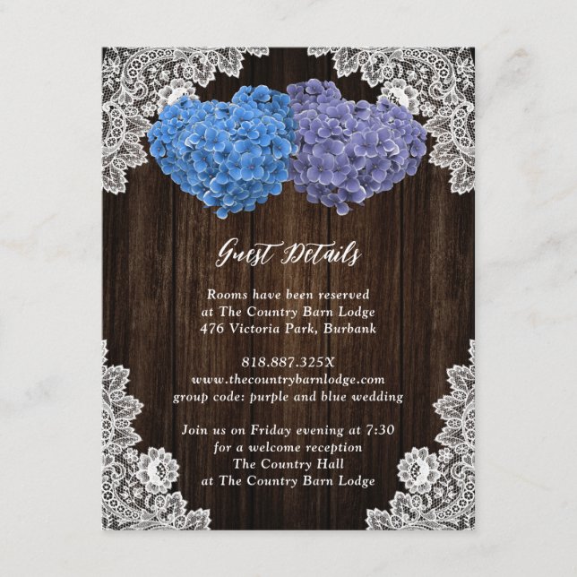 Cartão De Informações Rustic Purple and Blue Floral Enclosure Card (Frente)