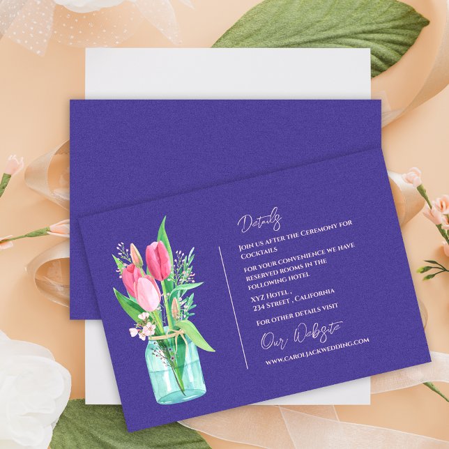 Cartão De Informações Rustic Purple Mason Jar Floral Wedding Details (Rustic Purple Mason Jar Floral Wedding Details Enclosure Card)