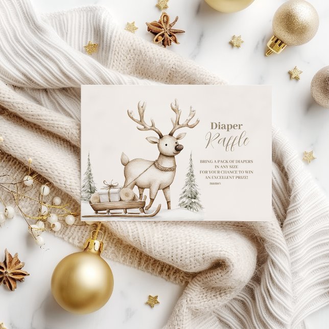 Cartão De Informações Rustic Reindeer Chá de fraldas de inverno Raffle (Criador carregado)