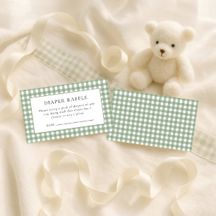 Cartão De Informações Rustic Sage Gingham Fralda Raffle Chá de fraldas