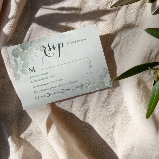 Cartão De Informações Rustic Sage Green Eucalyptus RSVP Wedding (Criador carregado)