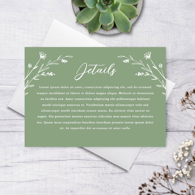 Cartão De Informações Rustic Sage Green Wildflower Detalhes do Casamento (Criador carregado)