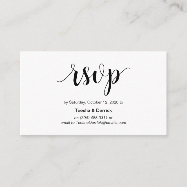 Cartão De Informações Rustic Script, Black, Weding RSVP (Frente)
