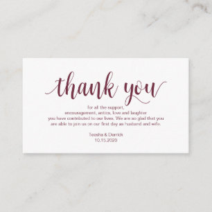 Cartão De Informações Rustic Script, Burgundy, Casamento Obrigado
