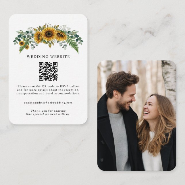 Cartão De Informações Rustic Sunflower Wedding Enclosure Card (Frente/Verso)