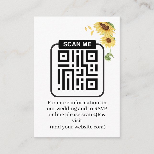 Cartão De Informações Rustic Sunflowers Wedding QR Code RSVP (Frente)