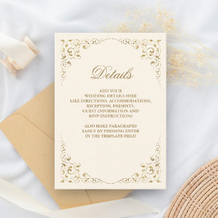 Cartão De Informações Rustic Swirl Frame e Dourados Detalhes do Casament