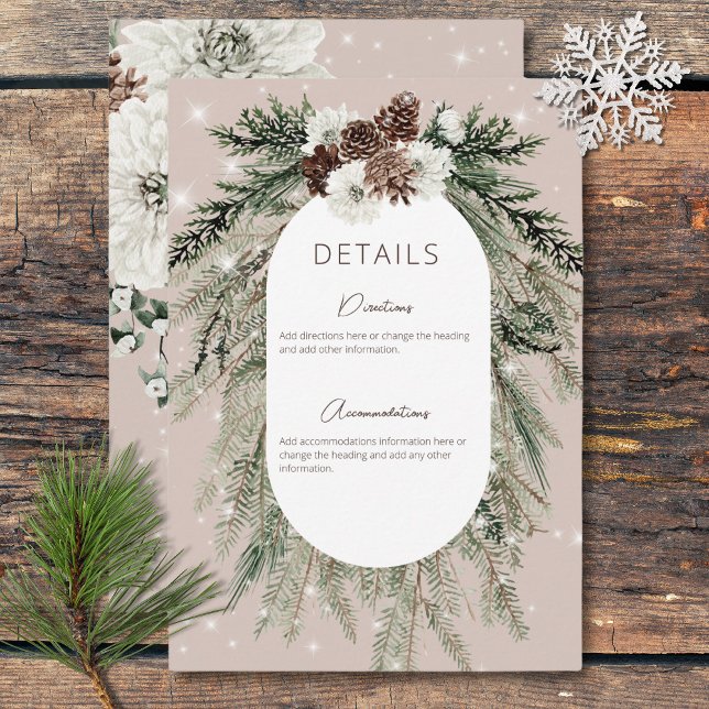 Cartão De Informações Rustic Tan Pine Winter Sparkle Detalhes Casamento (Rustic Tan Pine Winter Sparkle Details Wedding Enclosure Card)